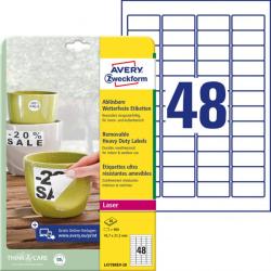 Etikety polyesterov 45,7x21,2mm Avery A4 biele odnmaten 20 hrkov