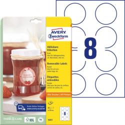 Etikety kruhov 65mm Avery 10 hrkov biele
