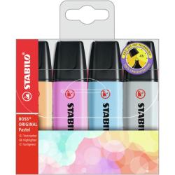 Sada zvrazovaov STABILO BOSS ORIGINAL Pastel 4S Pastelov oranov, sviea modr, fuchs