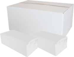 Utierky skladan ZZ biele. 2vr. / biely karton [3000 ks] 21cm x 25cm Celuloza